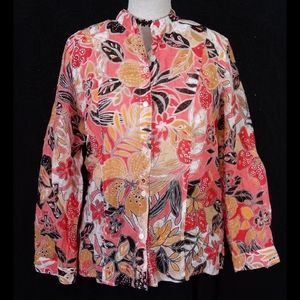 L  Samantha Grey Sheer Floral  BurnOut Blouse Top